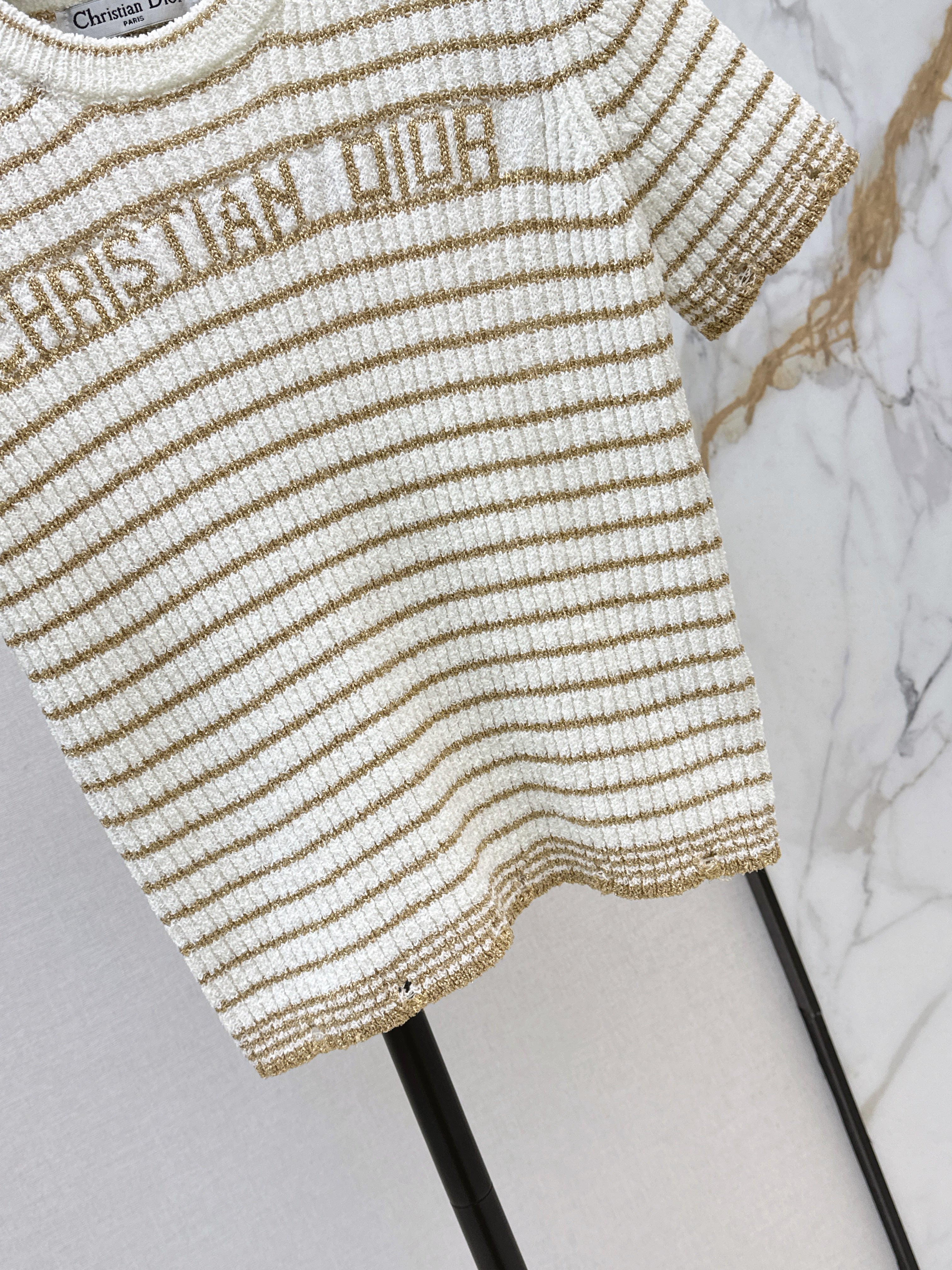 26SS New Striped Short-Sleeve Mini Knit Sweater