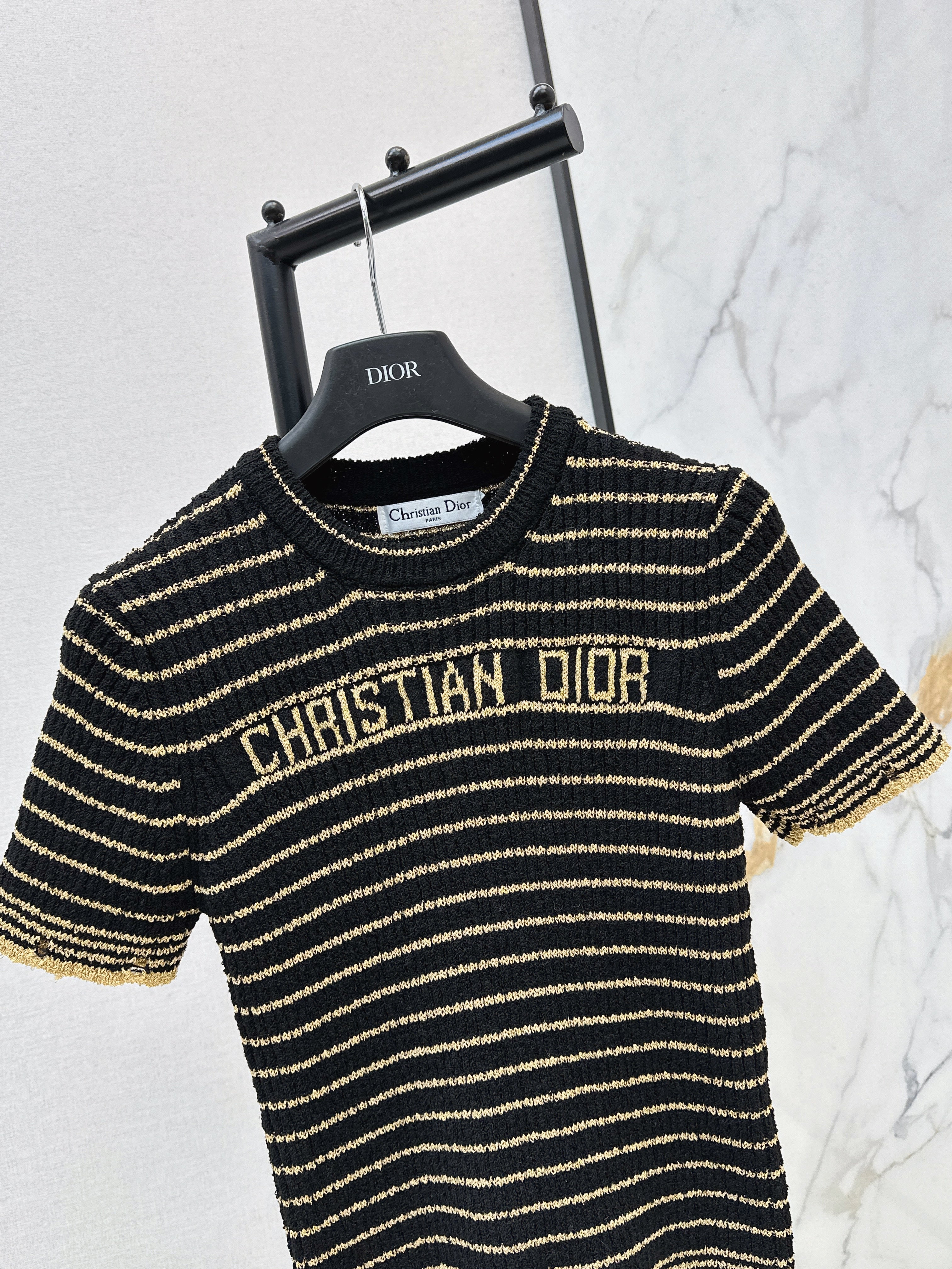 26SS New Striped Short-Sleeve Mini Knit Sweater