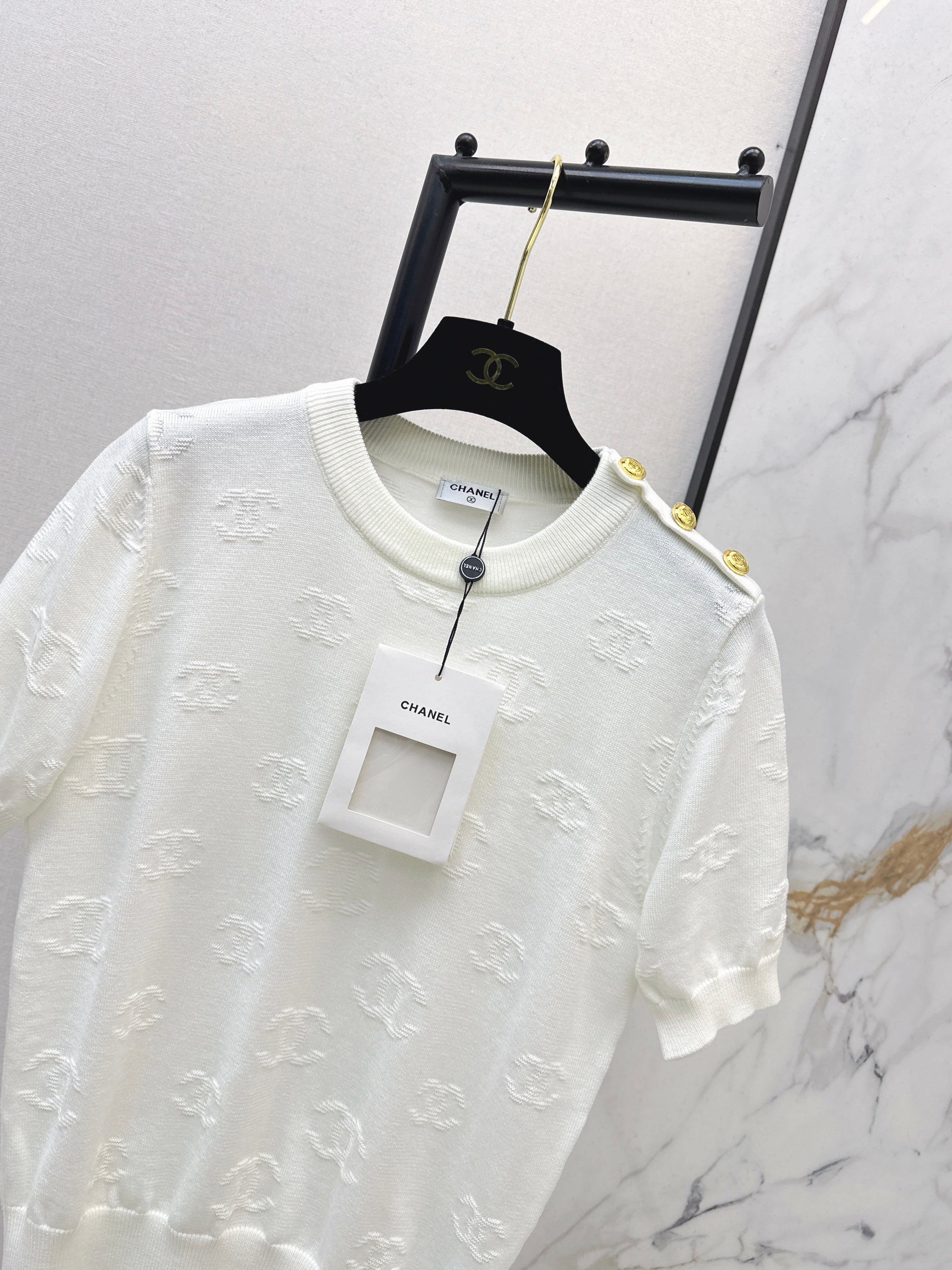 26SS New Jacquard Pattern Short-Sleeve Knit Sweater