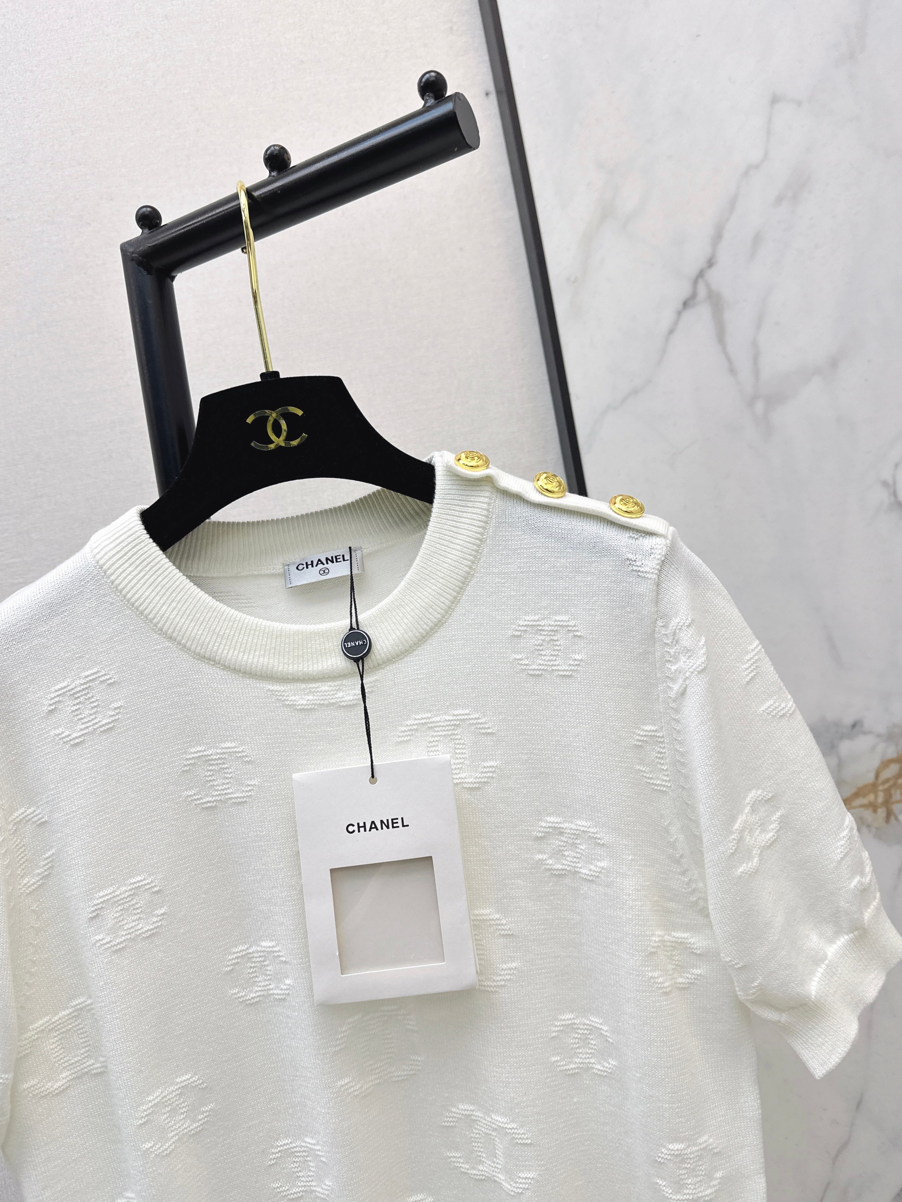 26SS New Jacquard Pattern Short-Sleeve Knit Sweater
