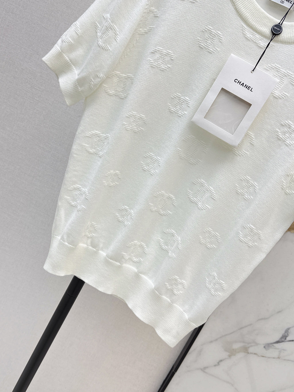 26SS New Jacquard Pattern Short-Sleeve Knit Sweater