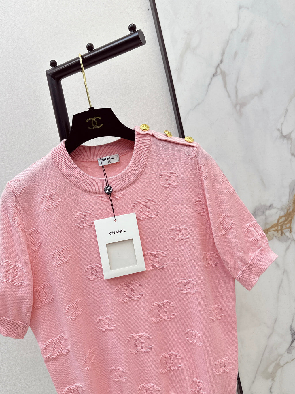 26SS New Jacquard Pattern Short-Sleeve Knit Sweater