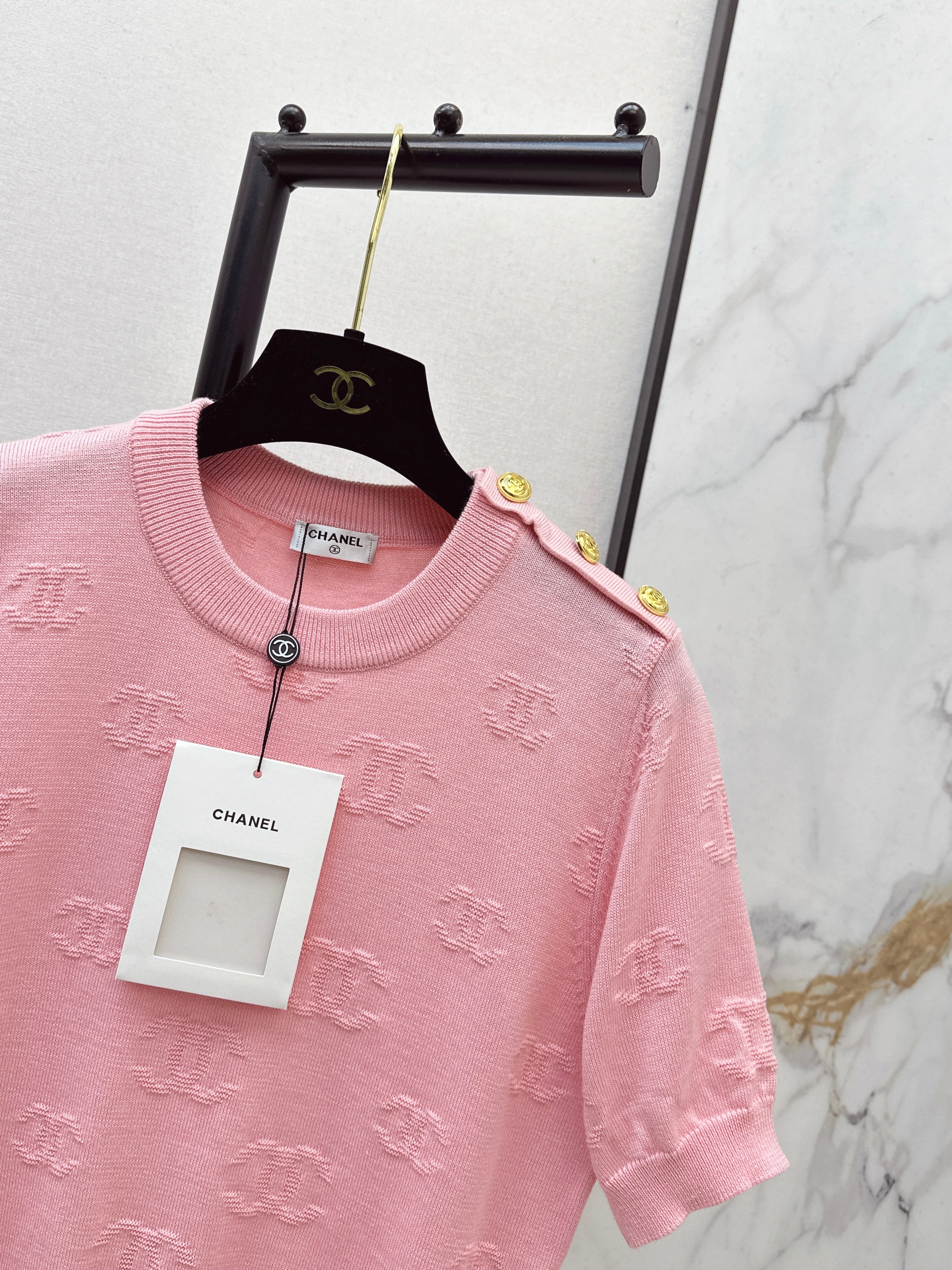 26SS New Jacquard Pattern Short-Sleeve Knit Sweater