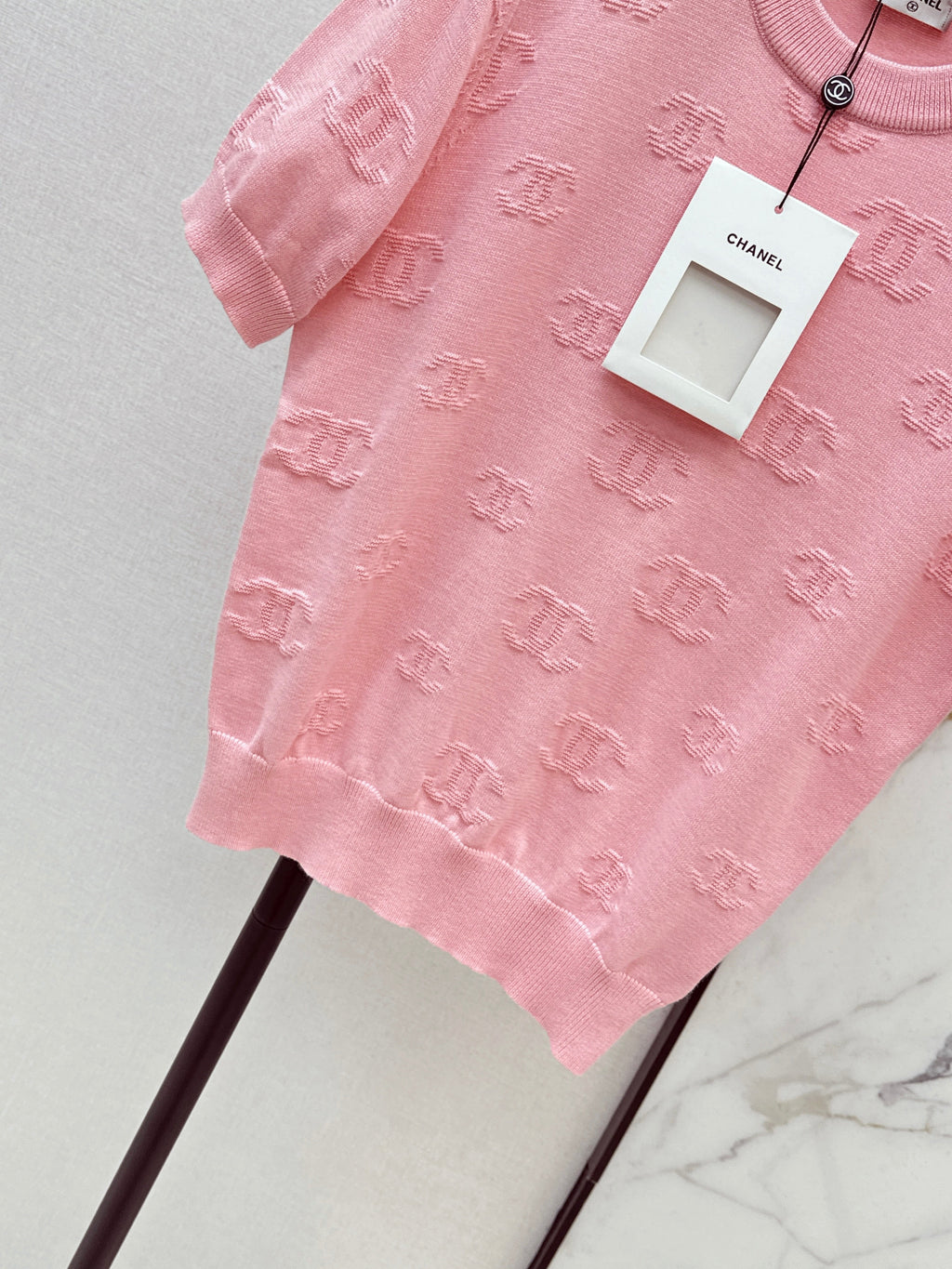 26SS New Jacquard Pattern Short-Sleeve Knit Sweater