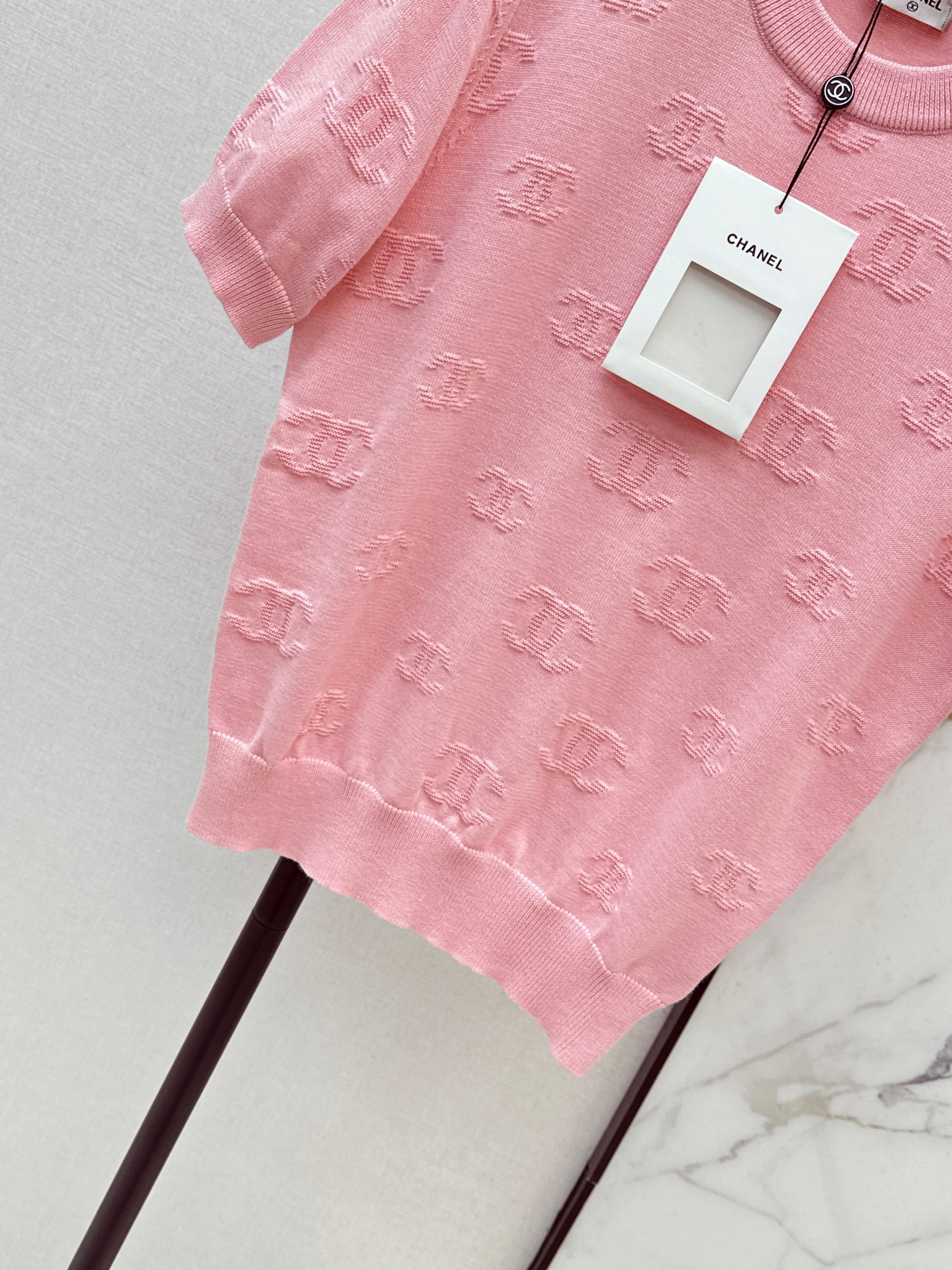 26SS New Jacquard Pattern Short-Sleeve Knit Sweater