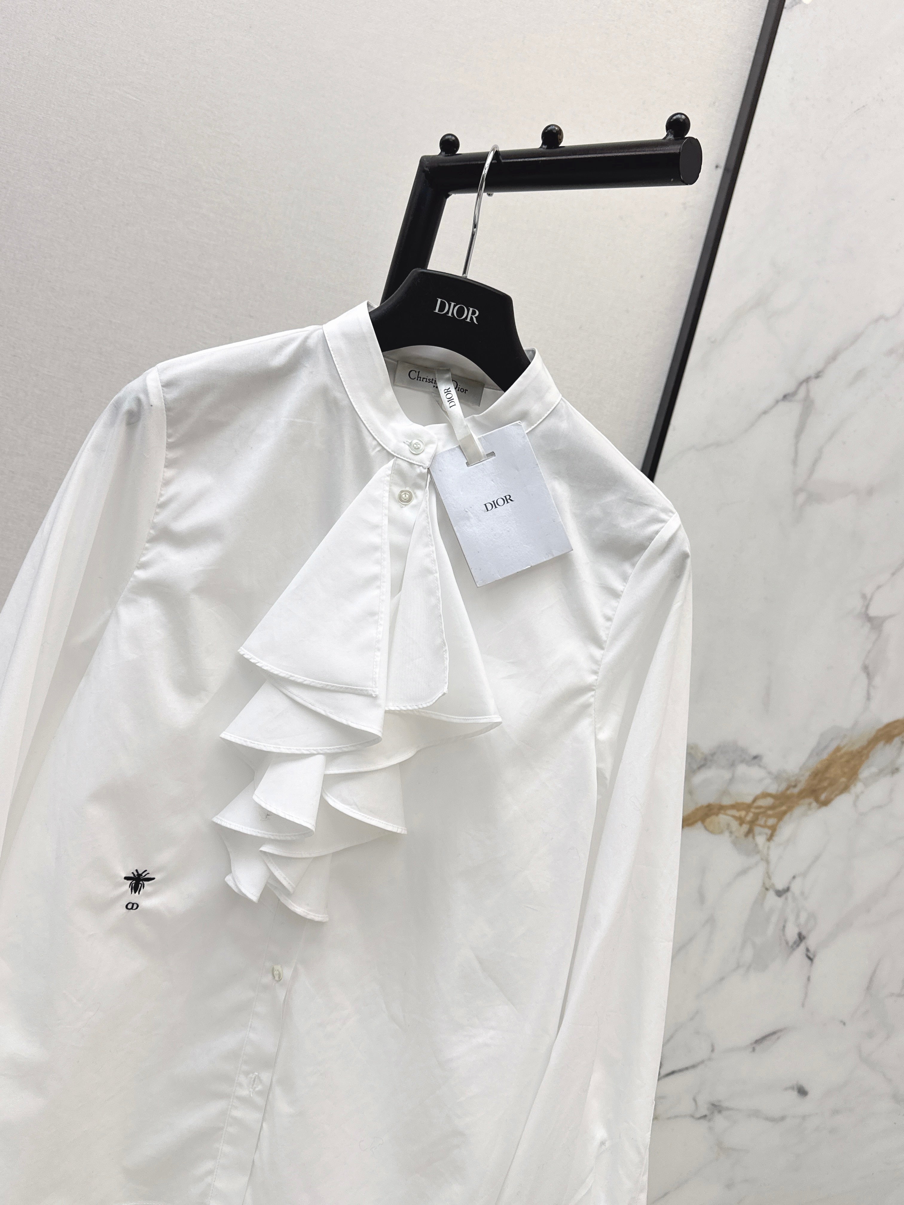 26SS Ruffled Stand Collar Shirt
