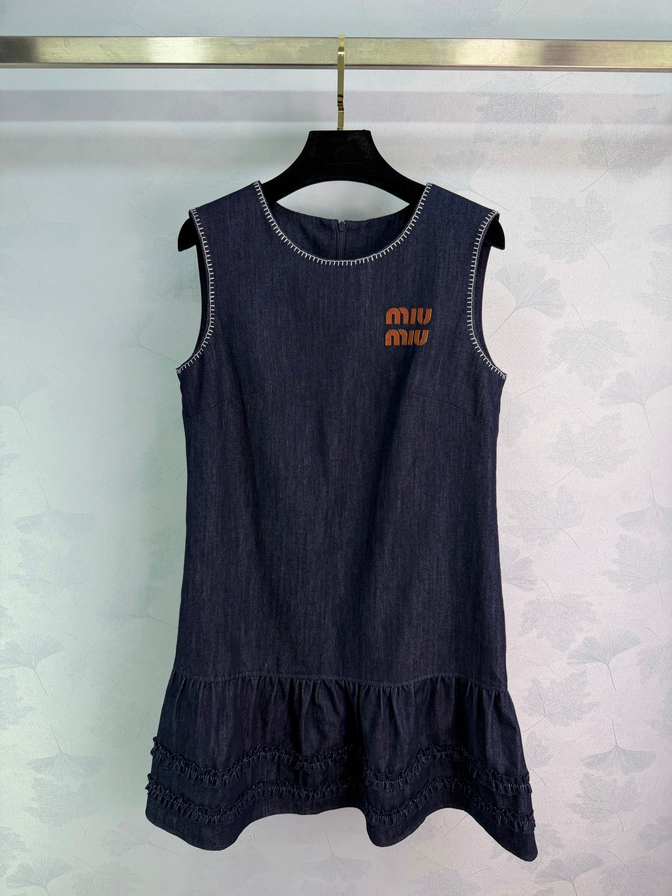 26 New Sleeveless Denim Dress with Ruffled Hem