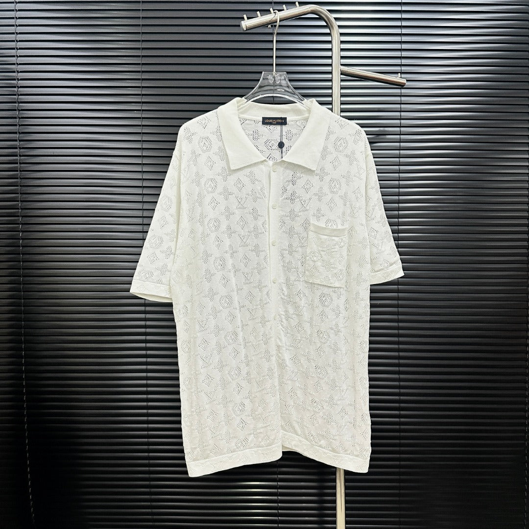 All-over openwork knitted POLO