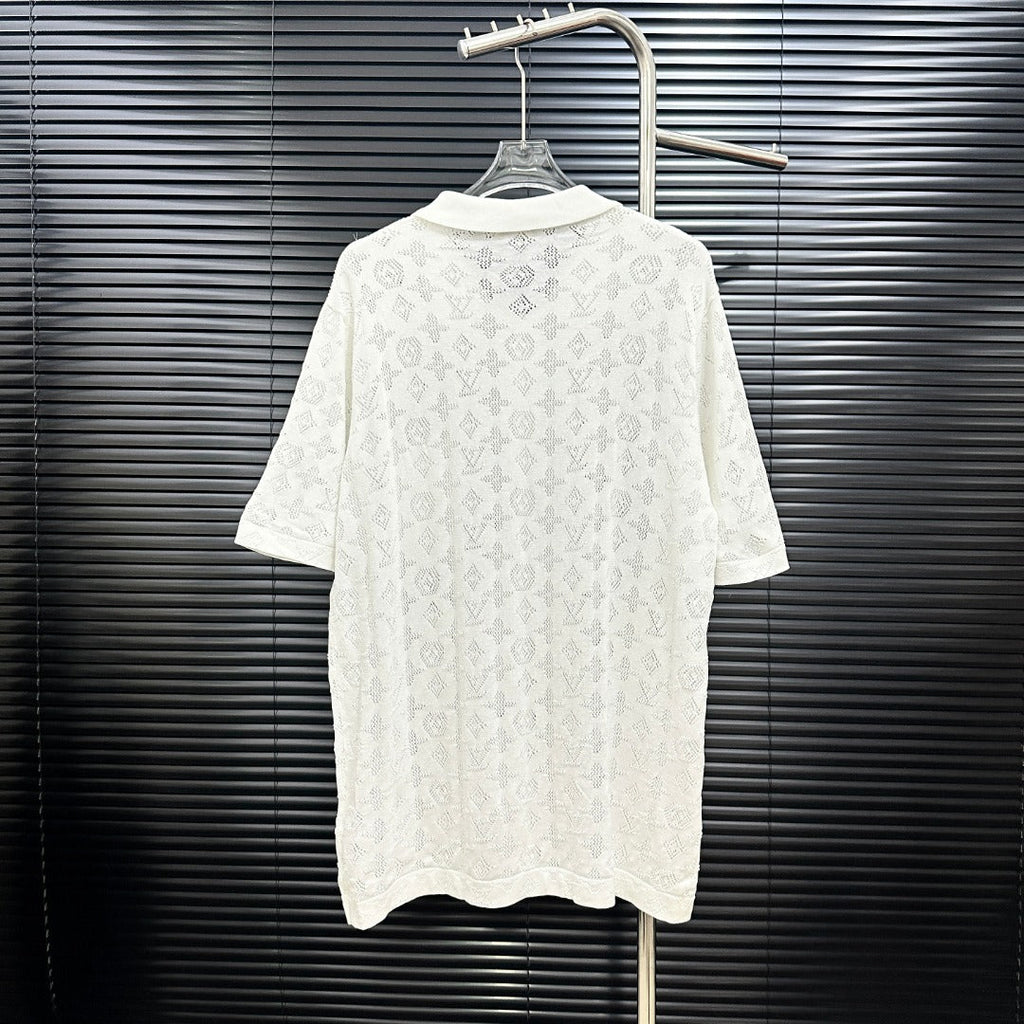 All-over openwork knitted POLO
