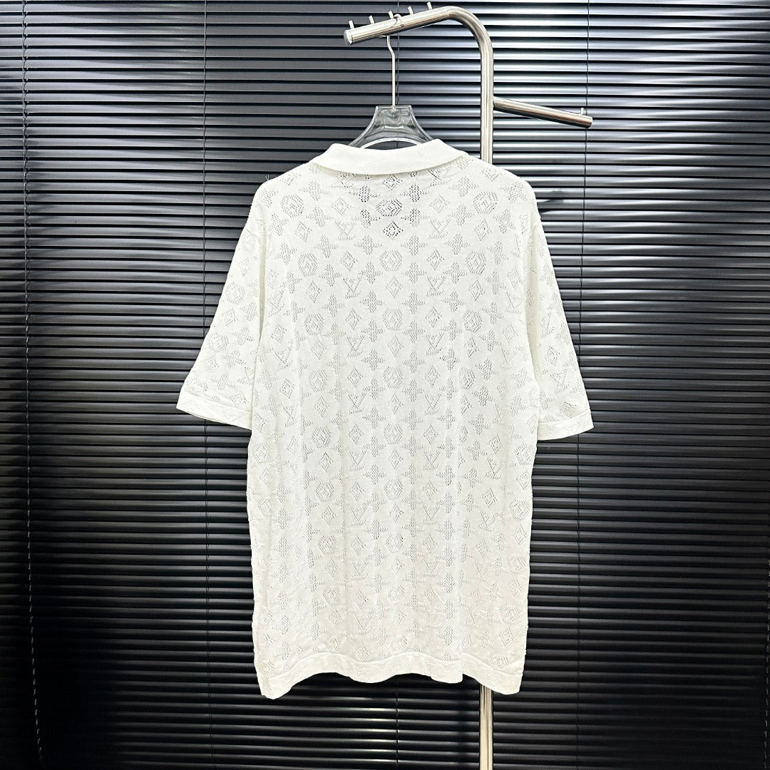 All-over openwork knitted POLO