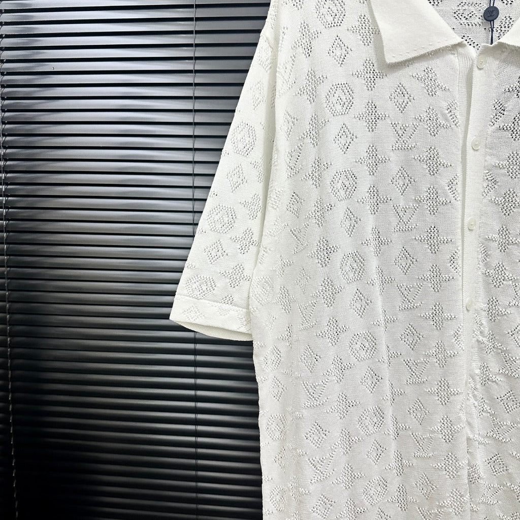 All-over openwork knitted POLO
