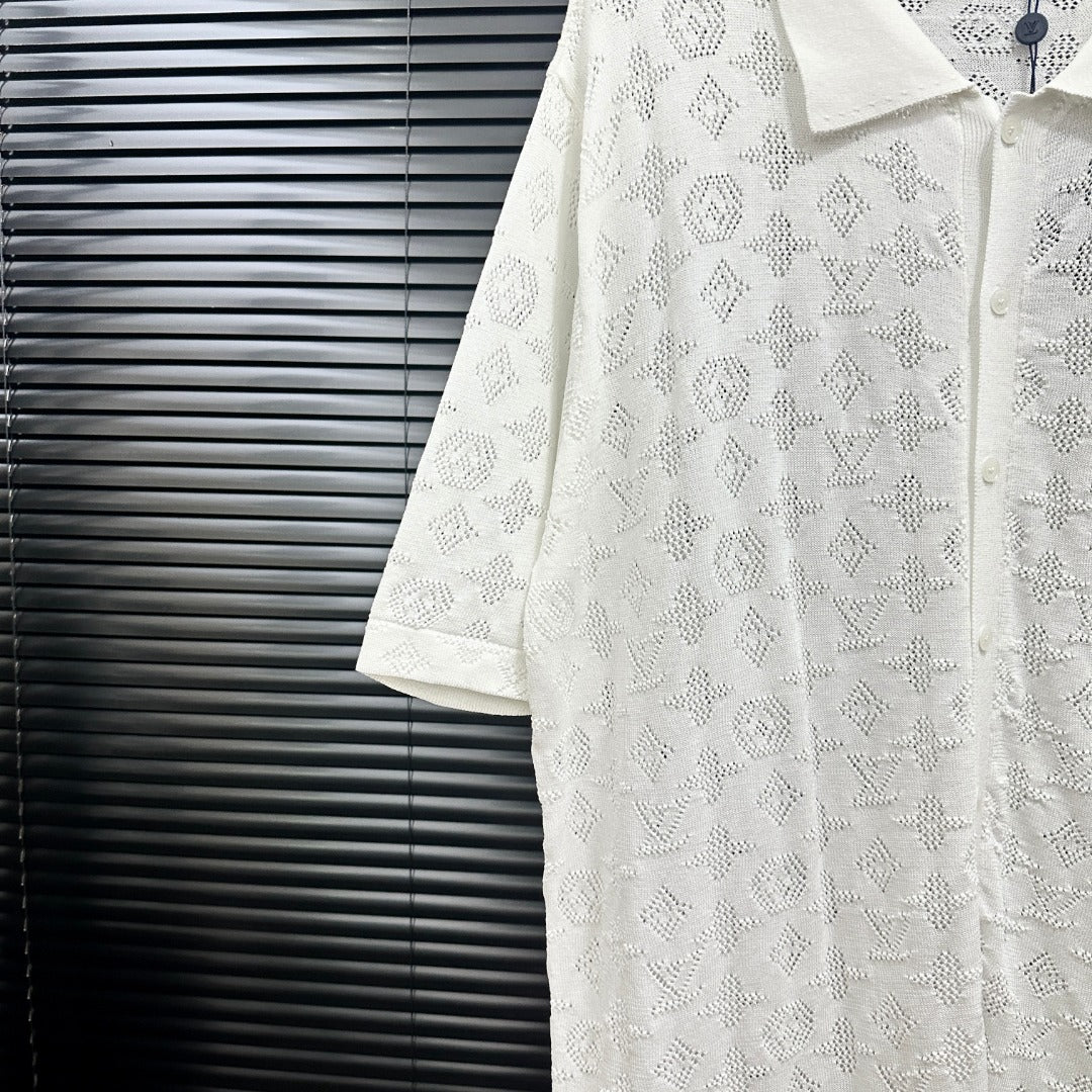 All-over openwork knitted POLO