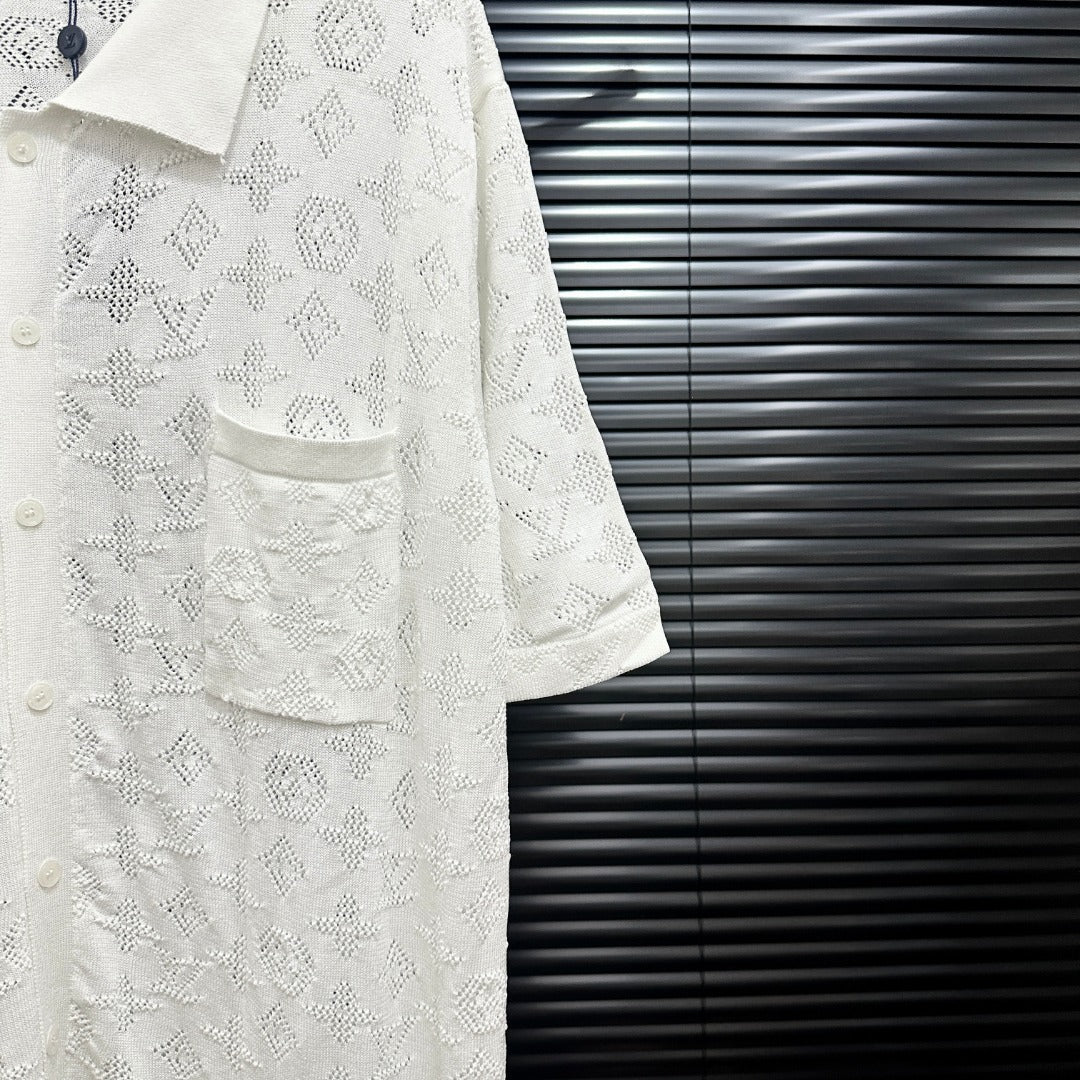 All-over openwork knitted POLO