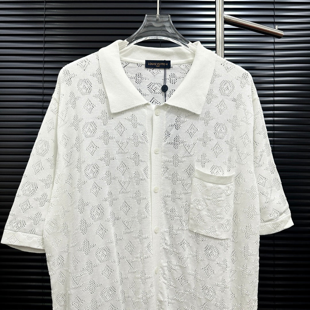 All-over openwork knitted POLO