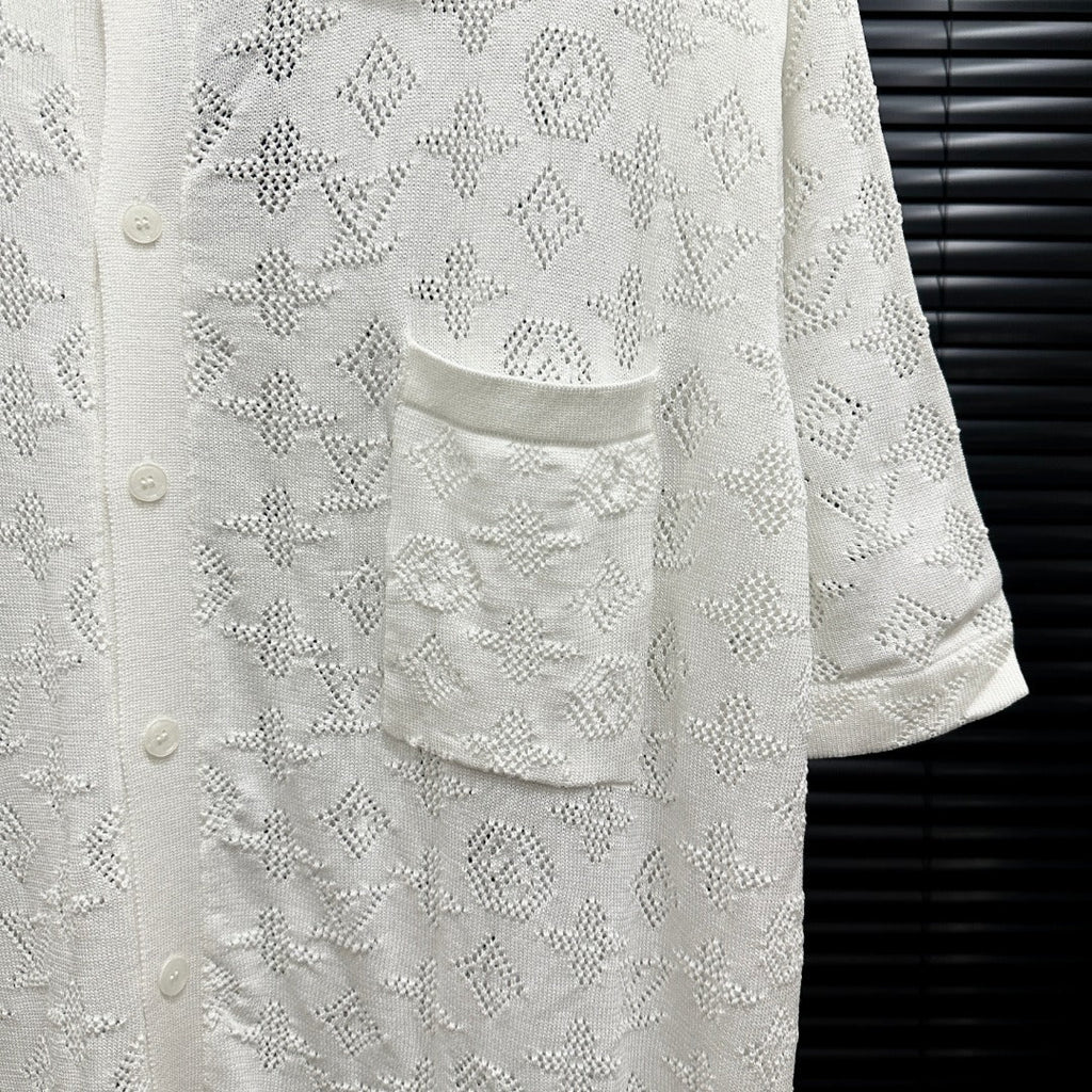All-over openwork knitted POLO