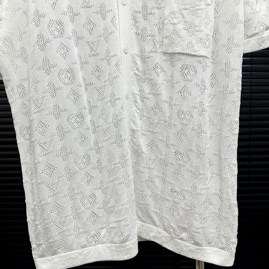 All-over openwork knitted POLO
