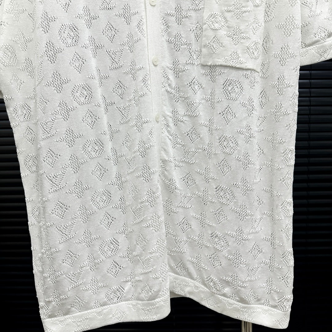 All-over openwork knitted POLO