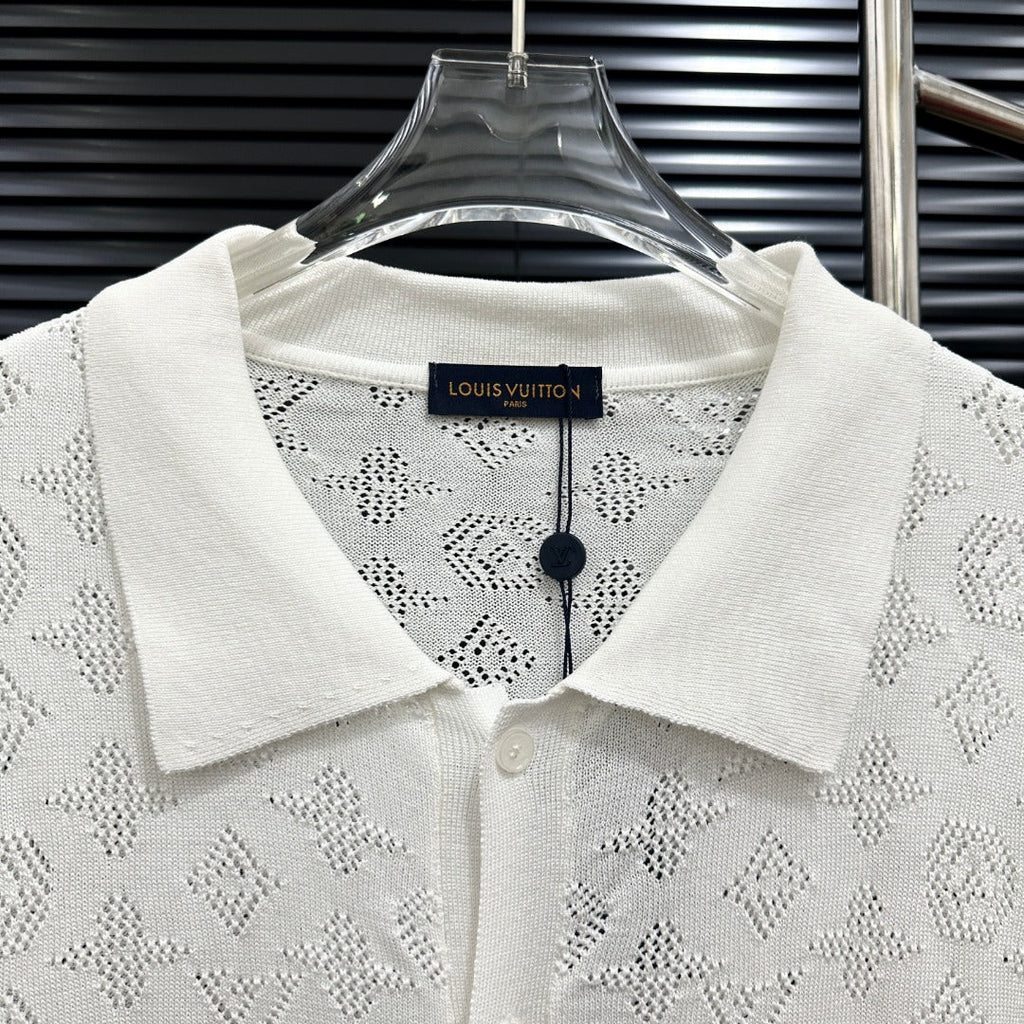 All-over openwork knitted POLO