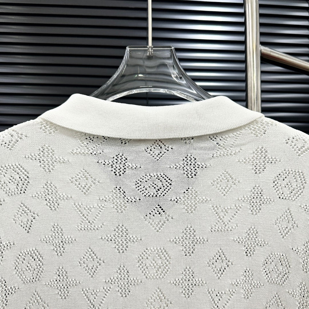 All-over openwork knitted POLO