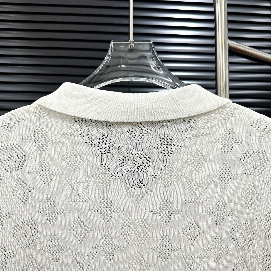 All-over openwork knitted POLO