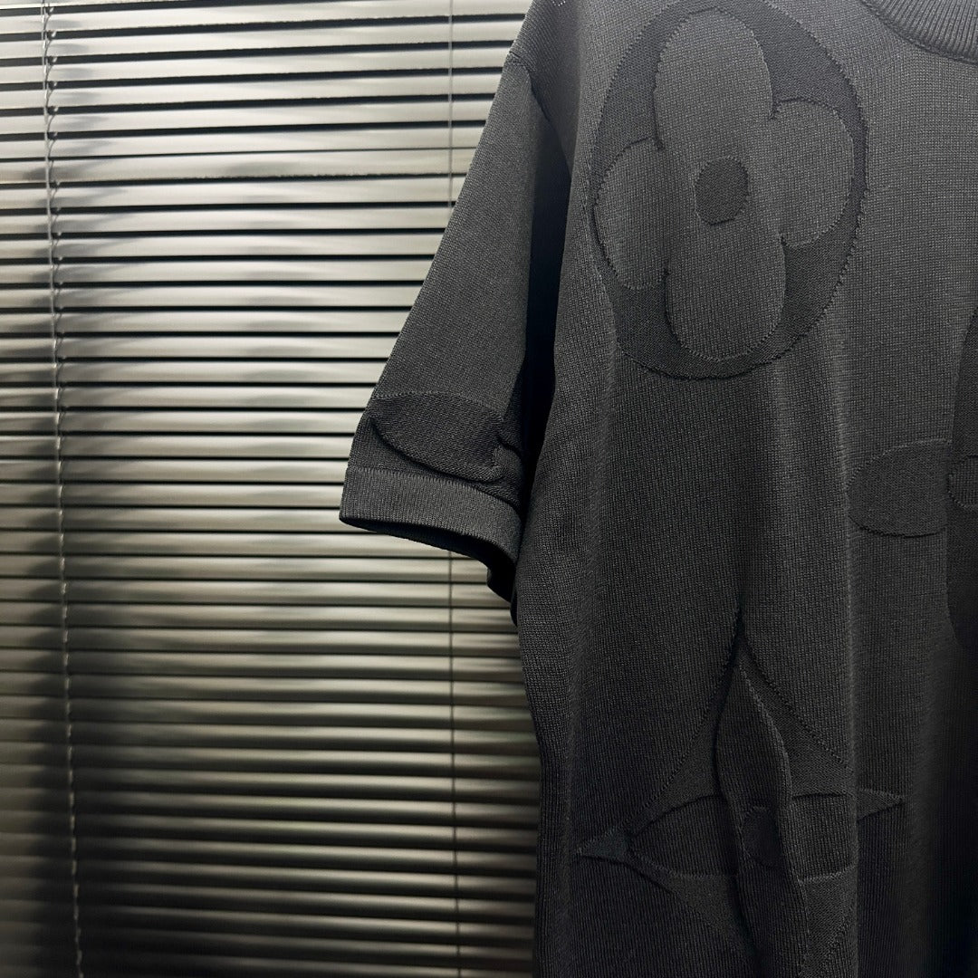 Embossed-Knit Short-Sleeve Top