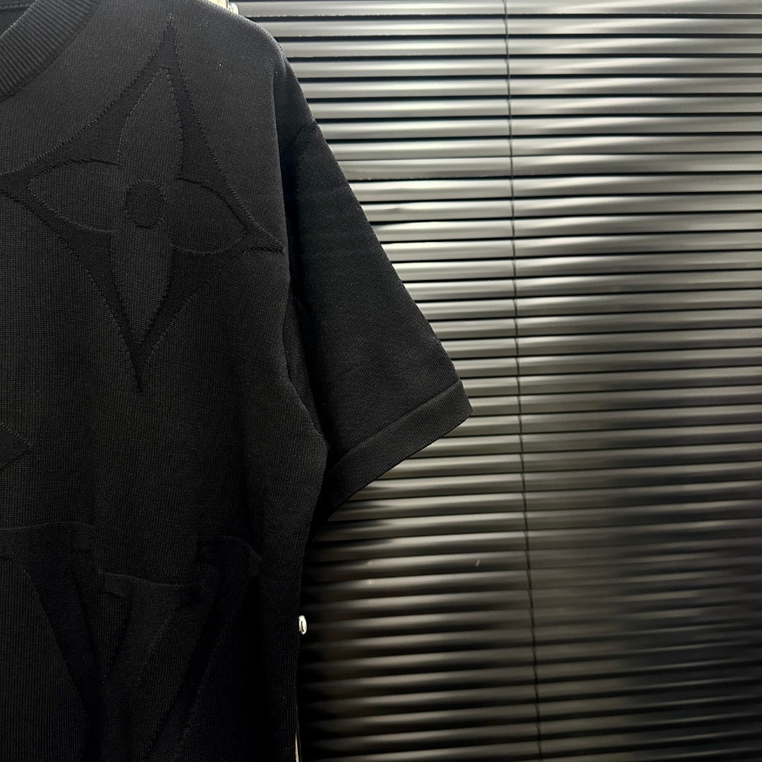 Embossed-Knit Short-Sleeve Top