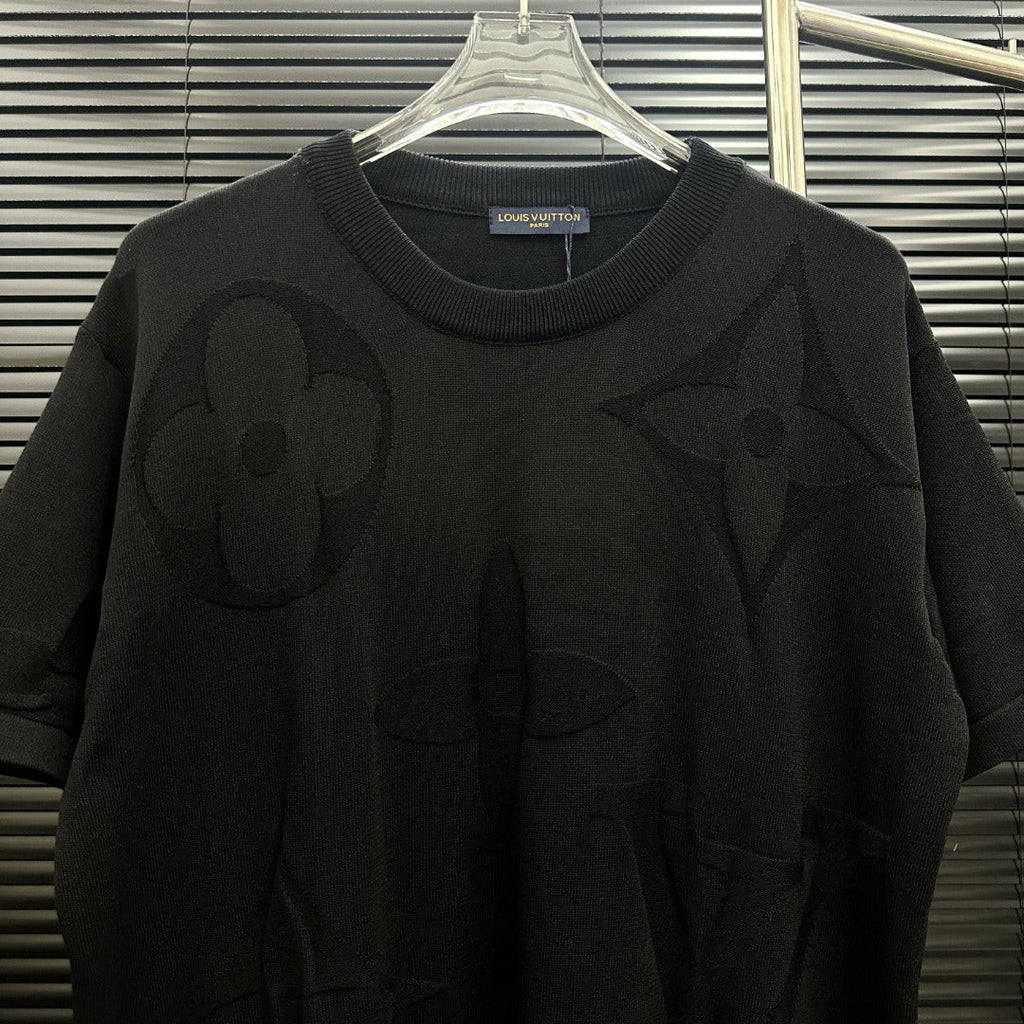 Embossed-Knit Short-Sleeve Top
