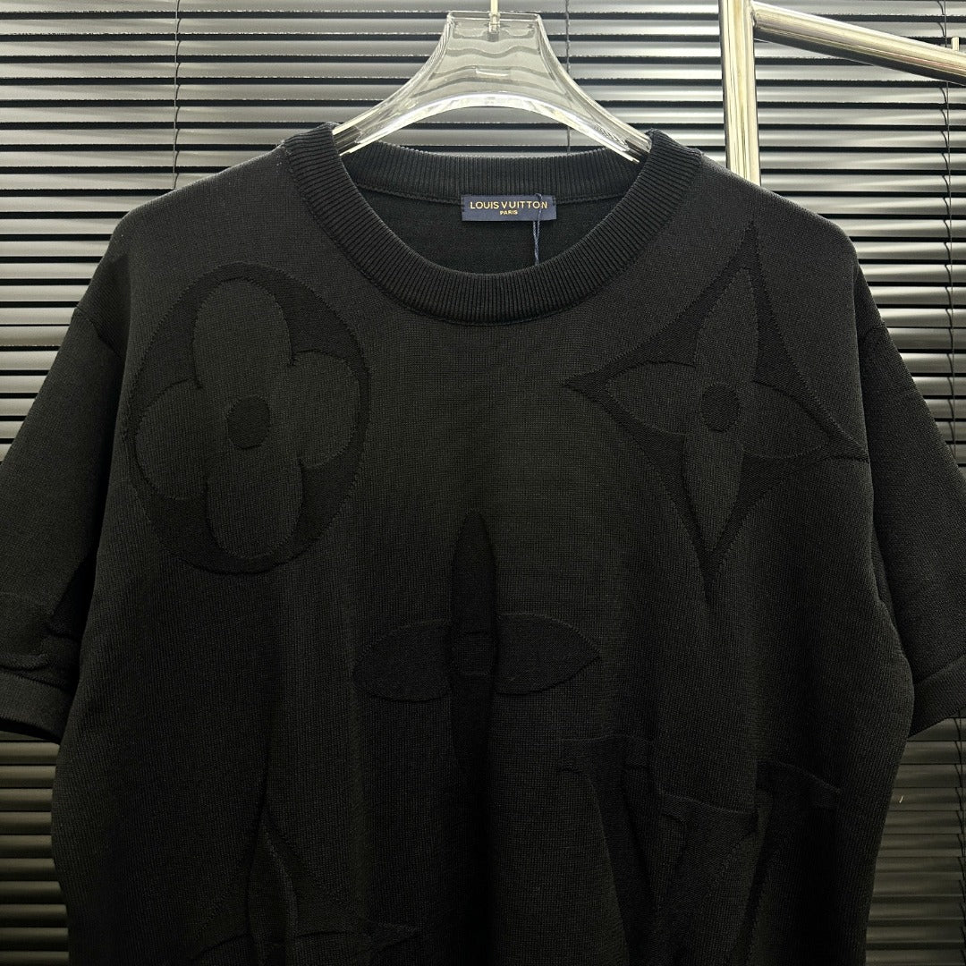 Embossed-Knit Short-Sleeve Top