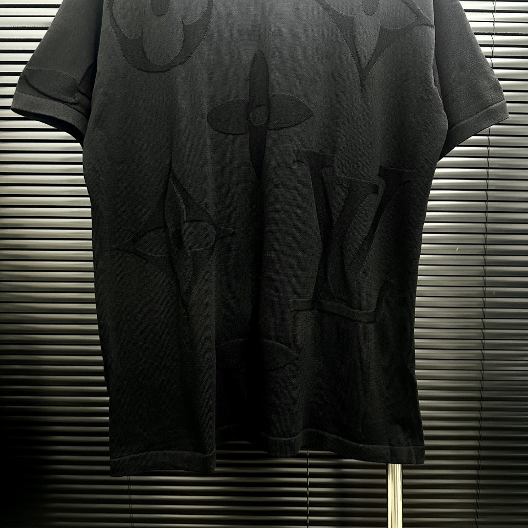 Embossed-Knit Short-Sleeve Top