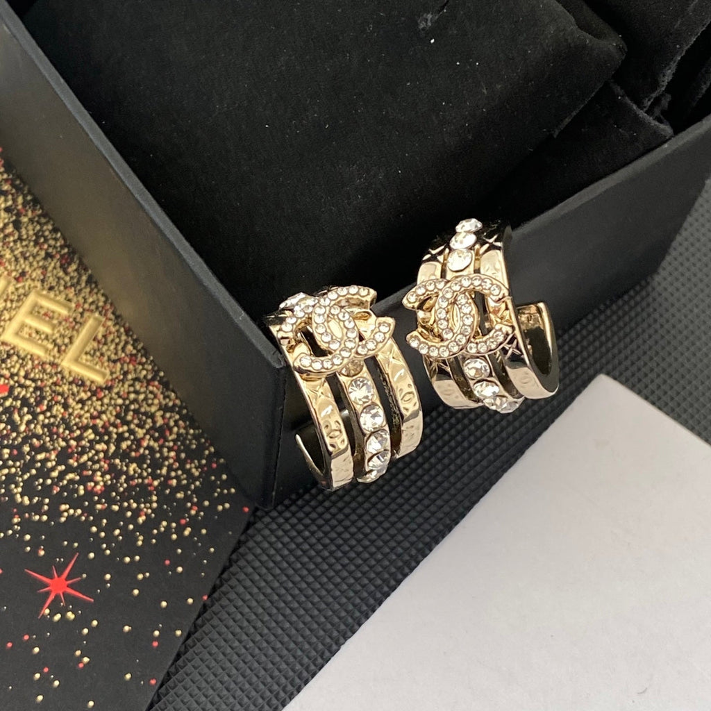 3D Crystal-Embellished Hoop Earrings with Letters
