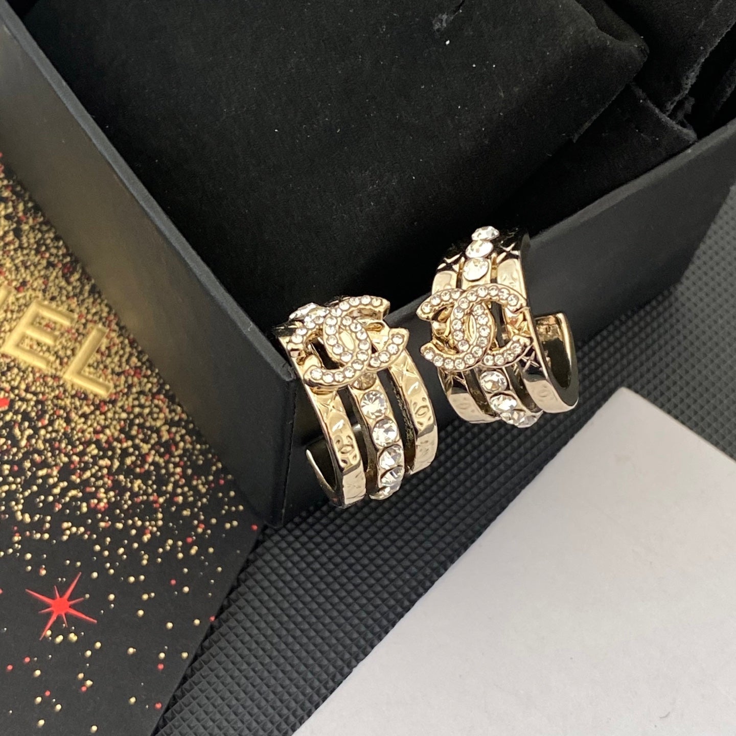3D Crystal-Embellished Hoop Earrings with Letters