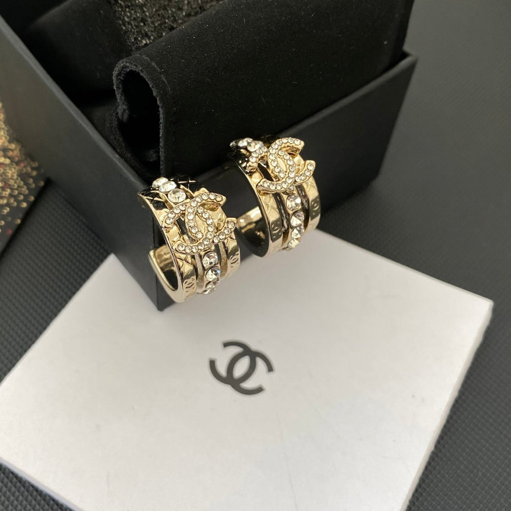 3D Crystal-Embellished Hoop Earrings with Letters