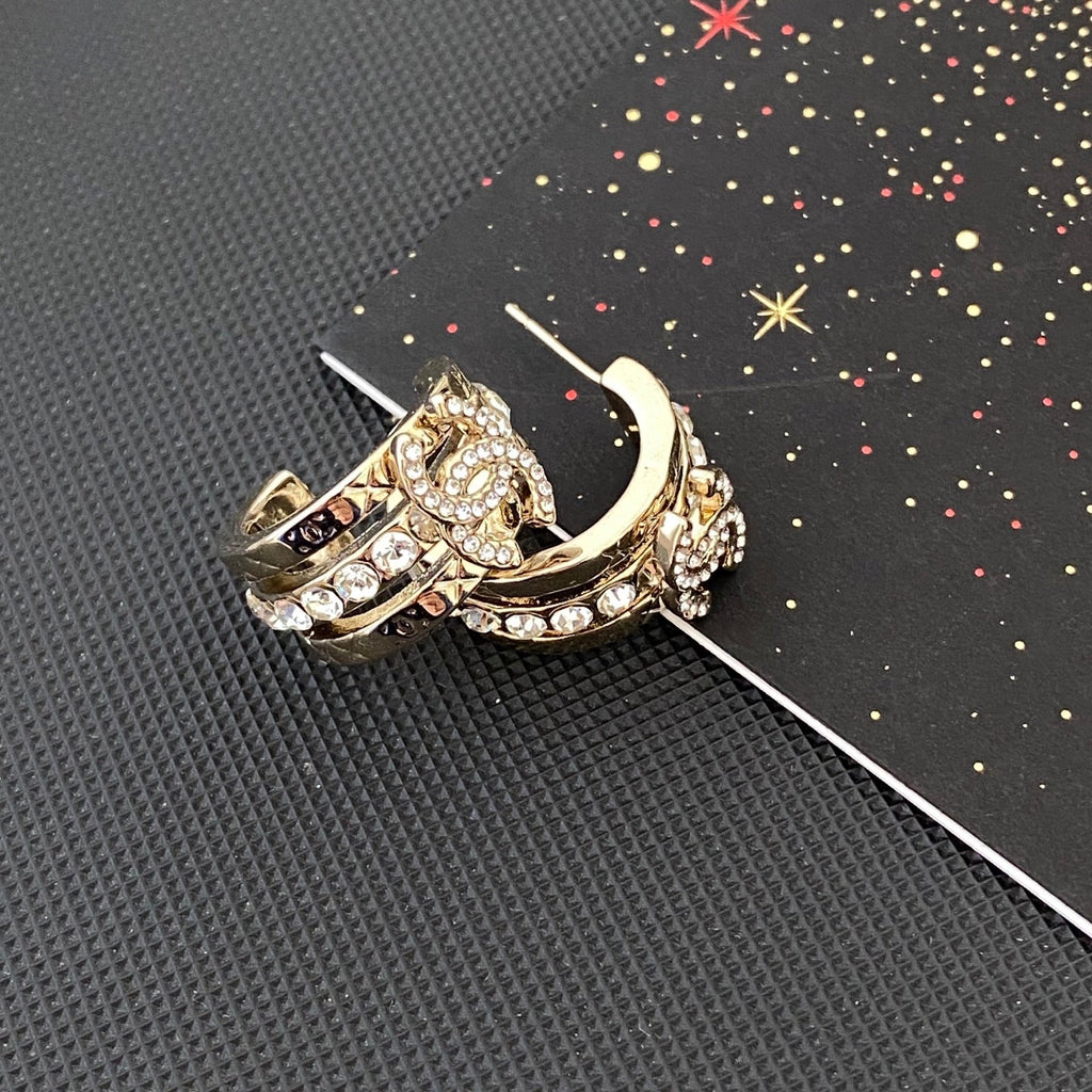 3D Crystal-Embellished Hoop Earrings with Letters