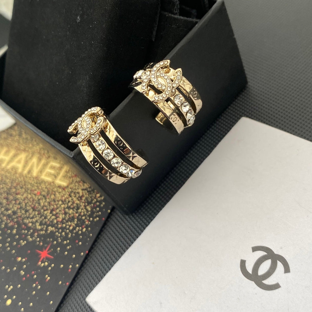 3D Crystal-Embellished Hoop Earrings with Letters