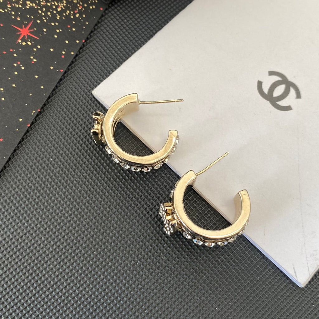 3D Crystal-Embellished Hoop Earrings with Letters