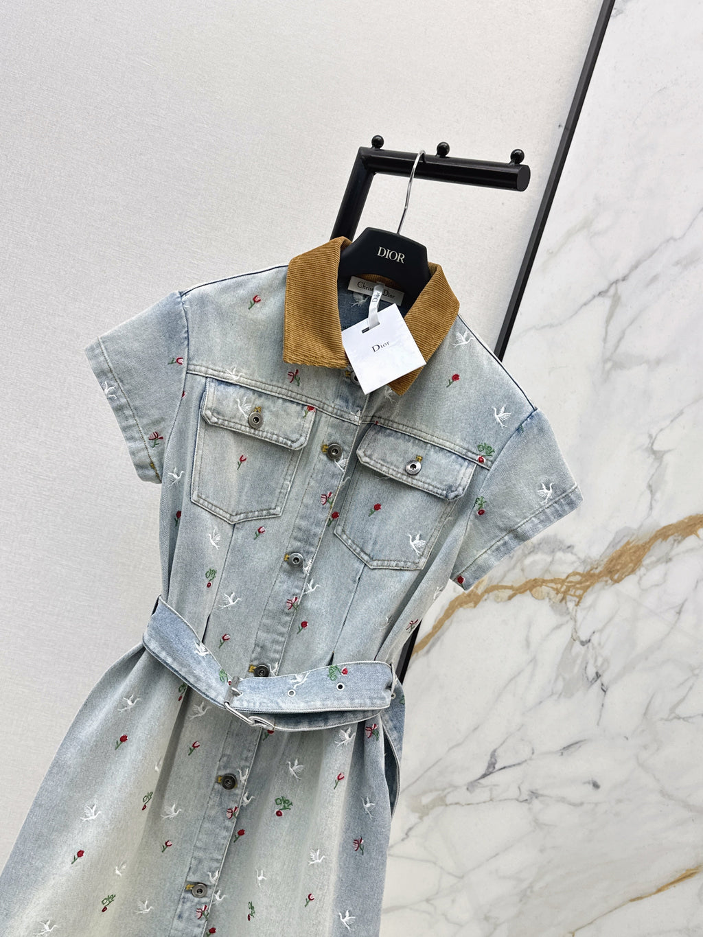 26SS Heavyweight Embroidered Denim Dress