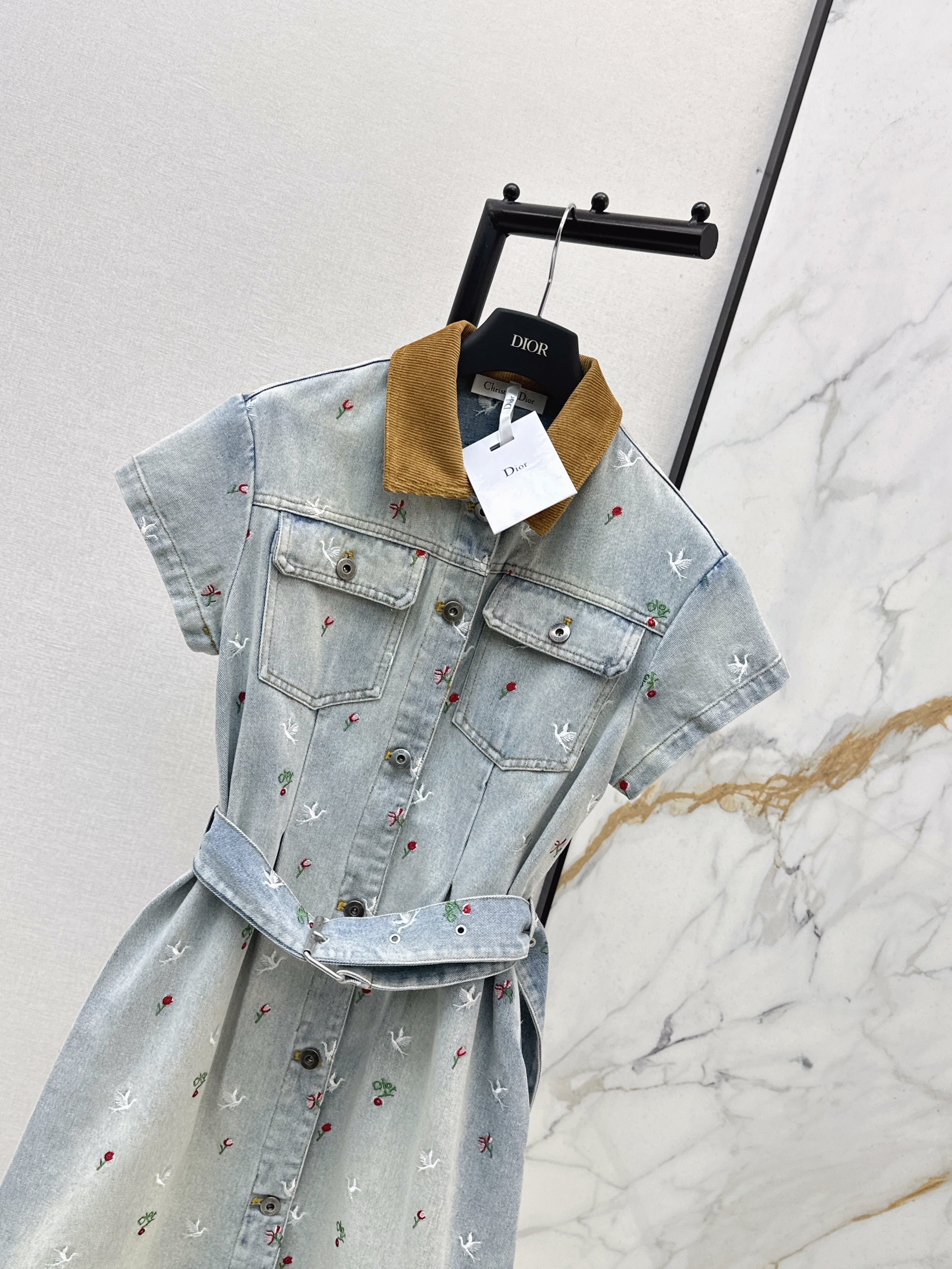 26SS Heavyweight Embroidered Denim Dress