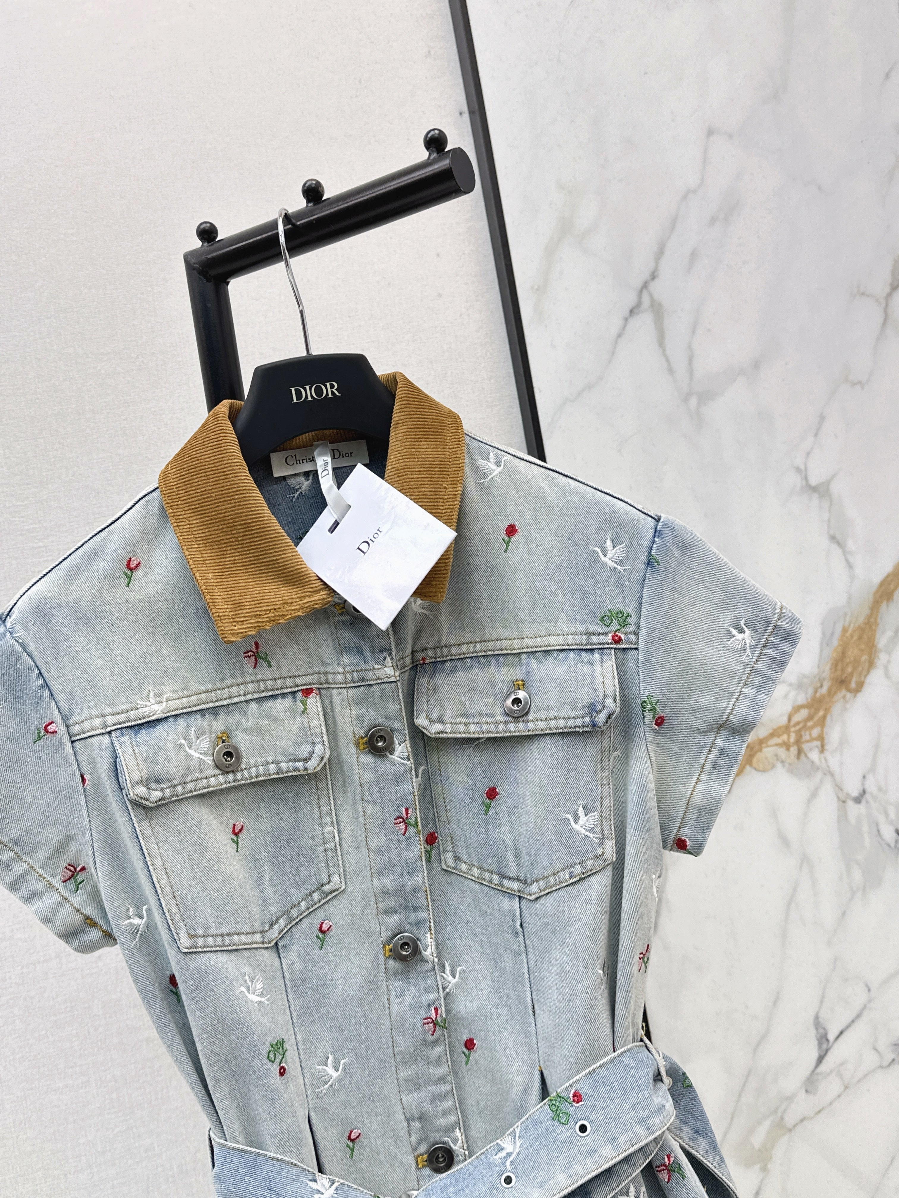 26SS Heavyweight Embroidered Denim Dress