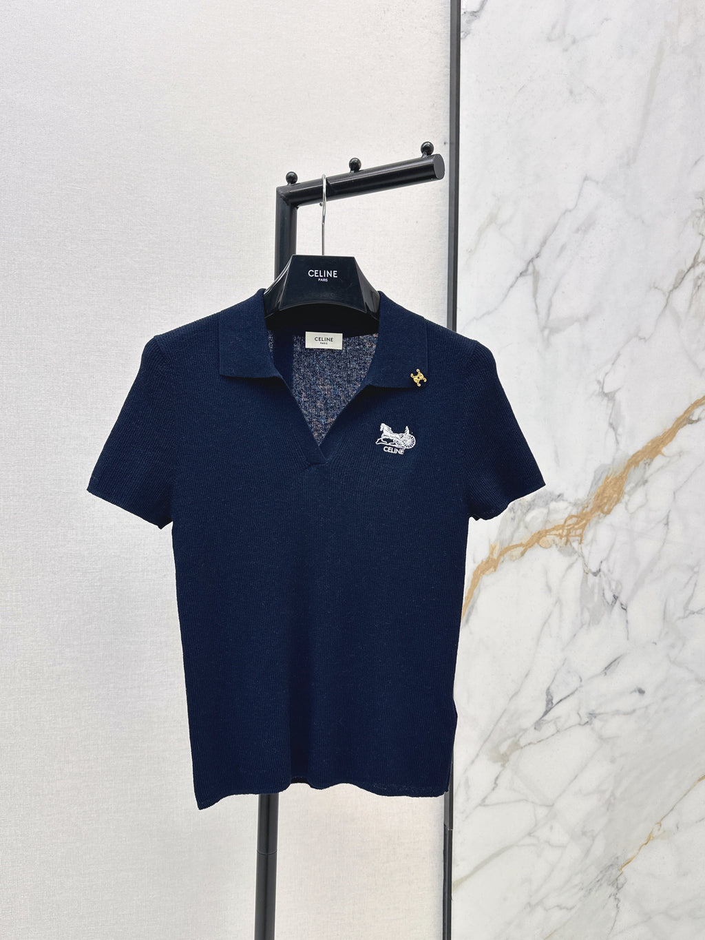 26SS Embroidered-Trim Collared Knit Sweater