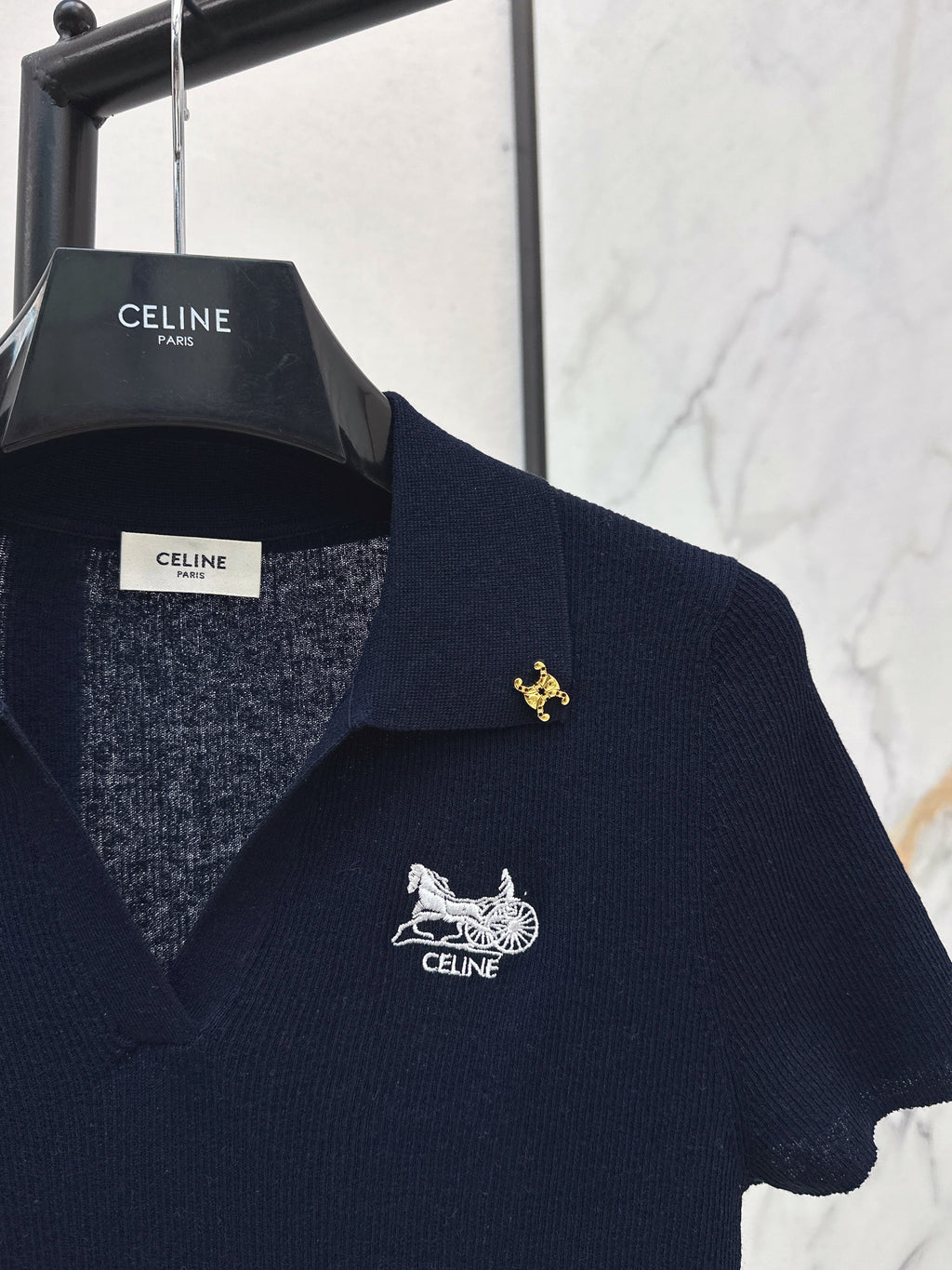 26SS Embroidered-Trim Collared Knit Sweater
