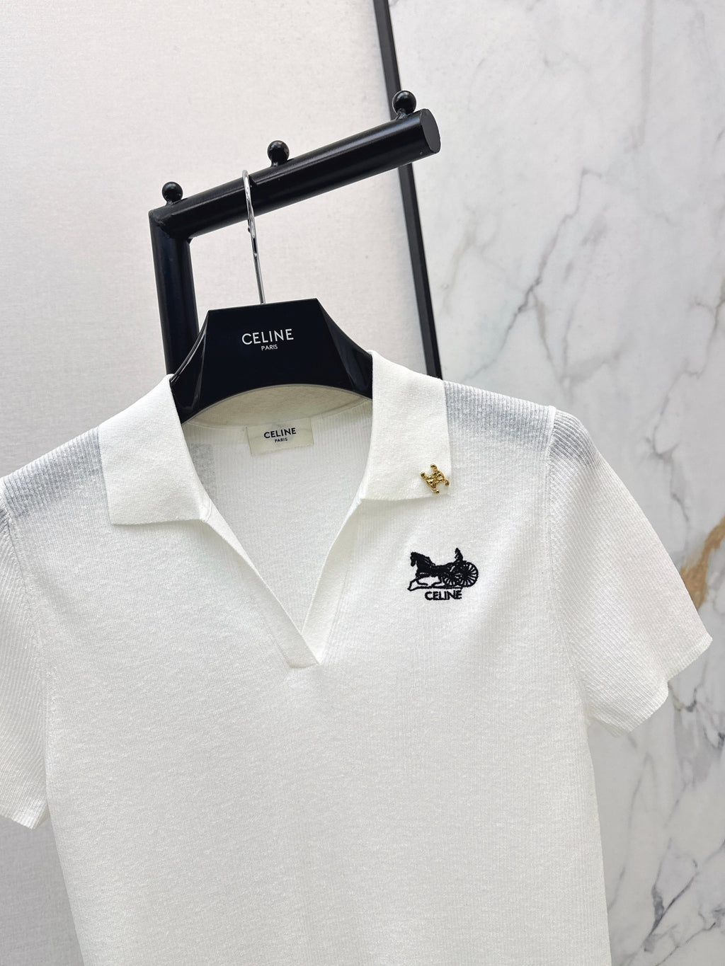 26SS Embroidered-Trim Collared Knit Sweater