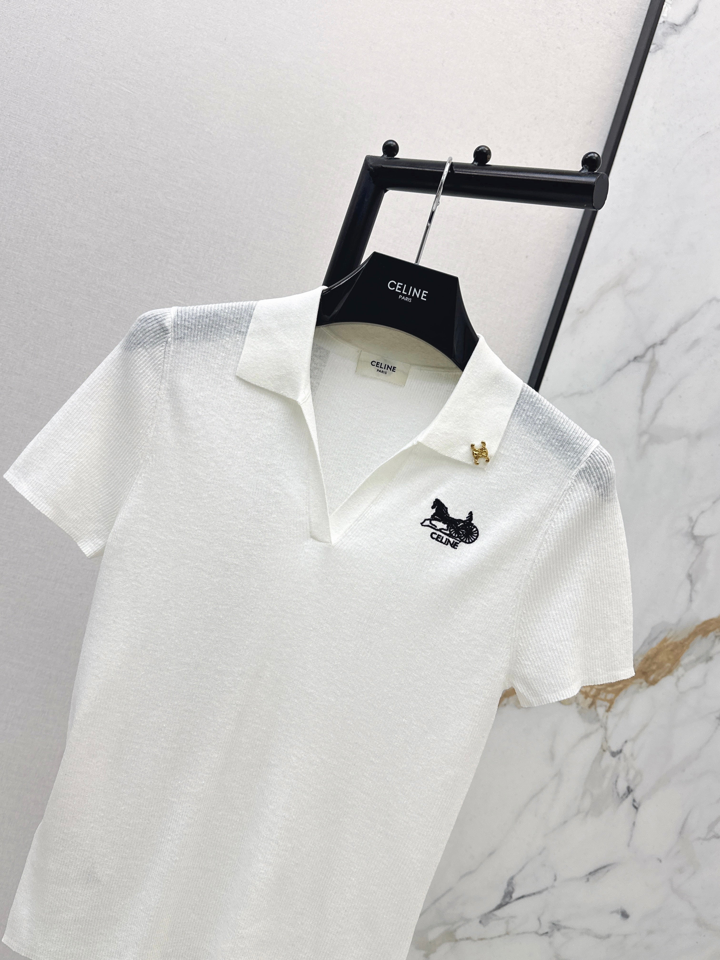 26SS Embroidered-Trim Collared Knit Sweater