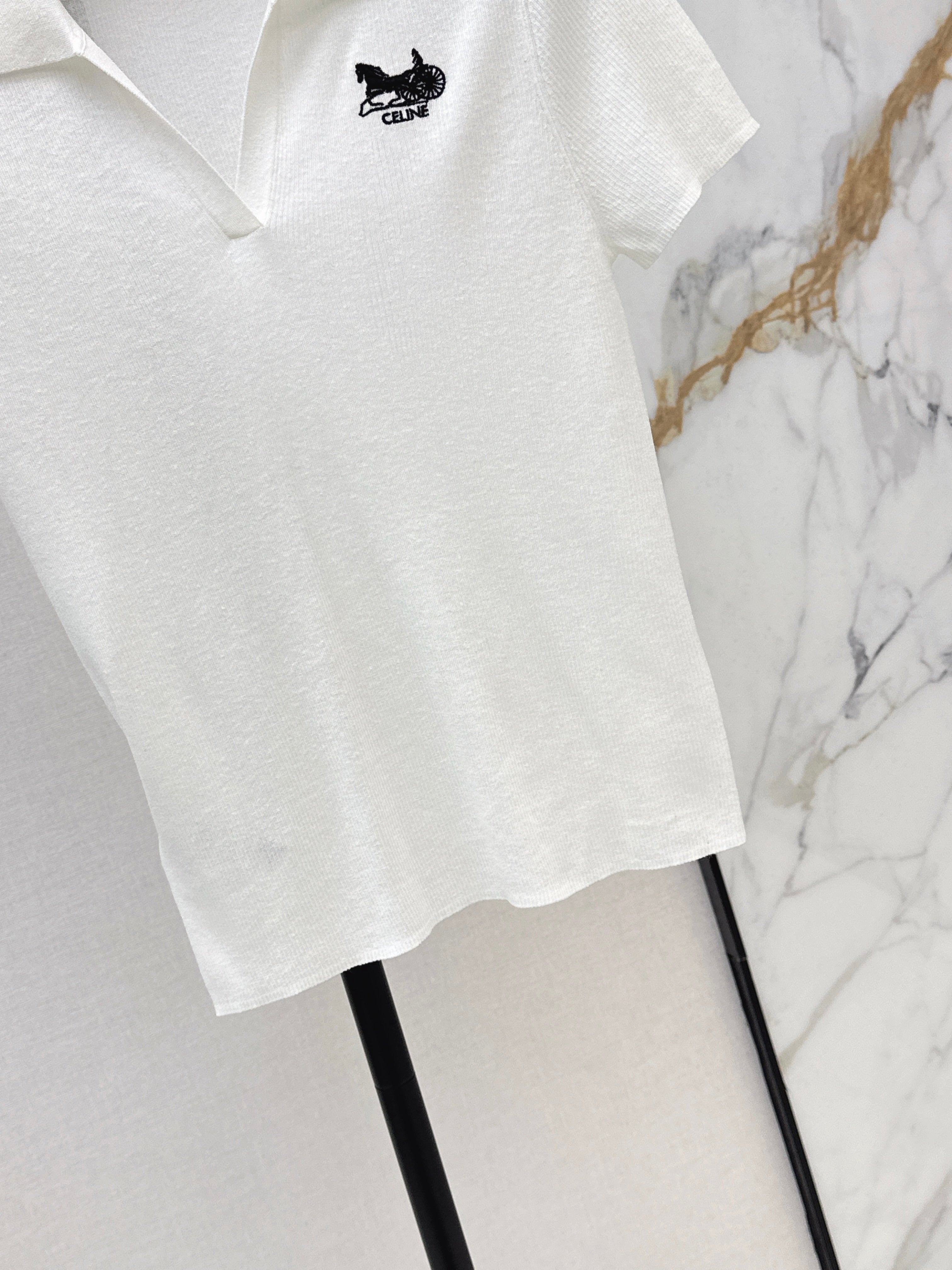 26SS Embroidered-Trim Collared Knit Sweater