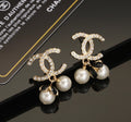 Gold diamond pearl stud earrings