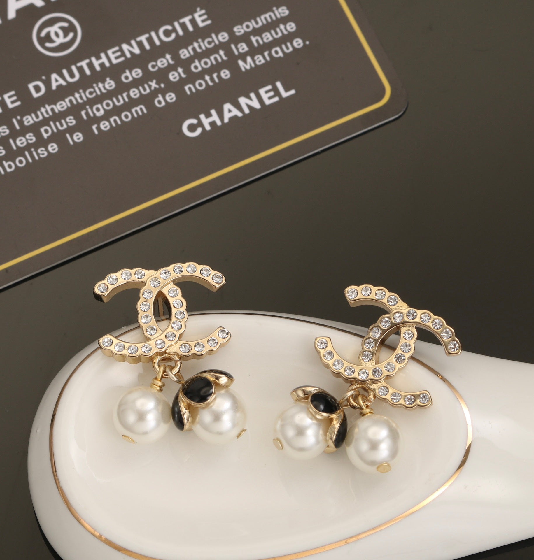 Gold diamond pearl stud earrings