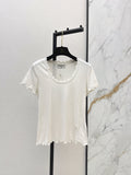 26SS Beaded Wavy-Hem U-Neck T-Shirt