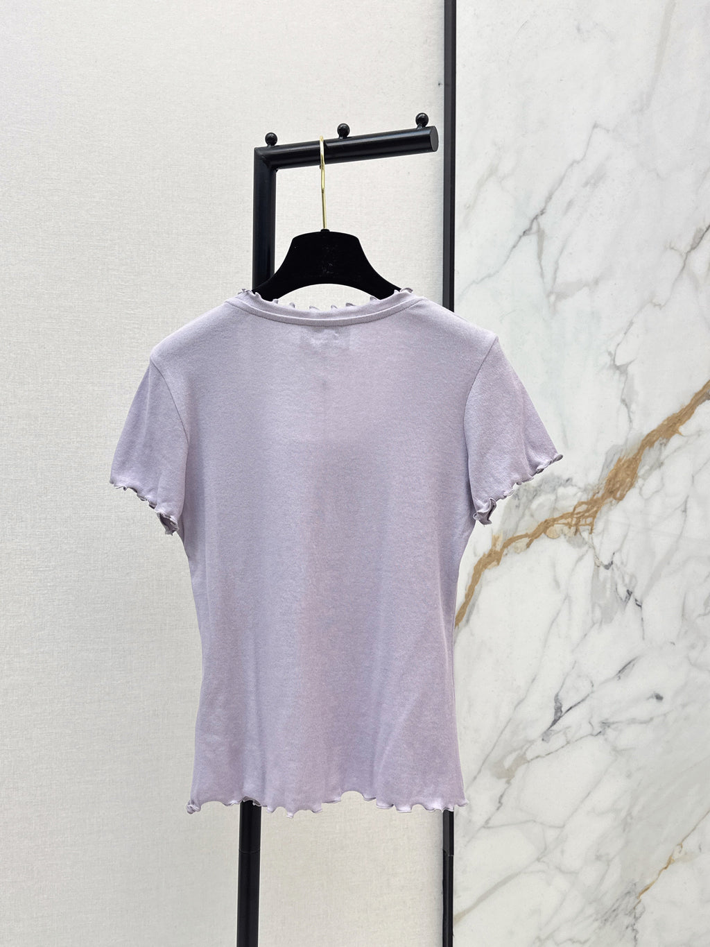 26SS Beaded Wavy-Hem U-Neck T-Shirt