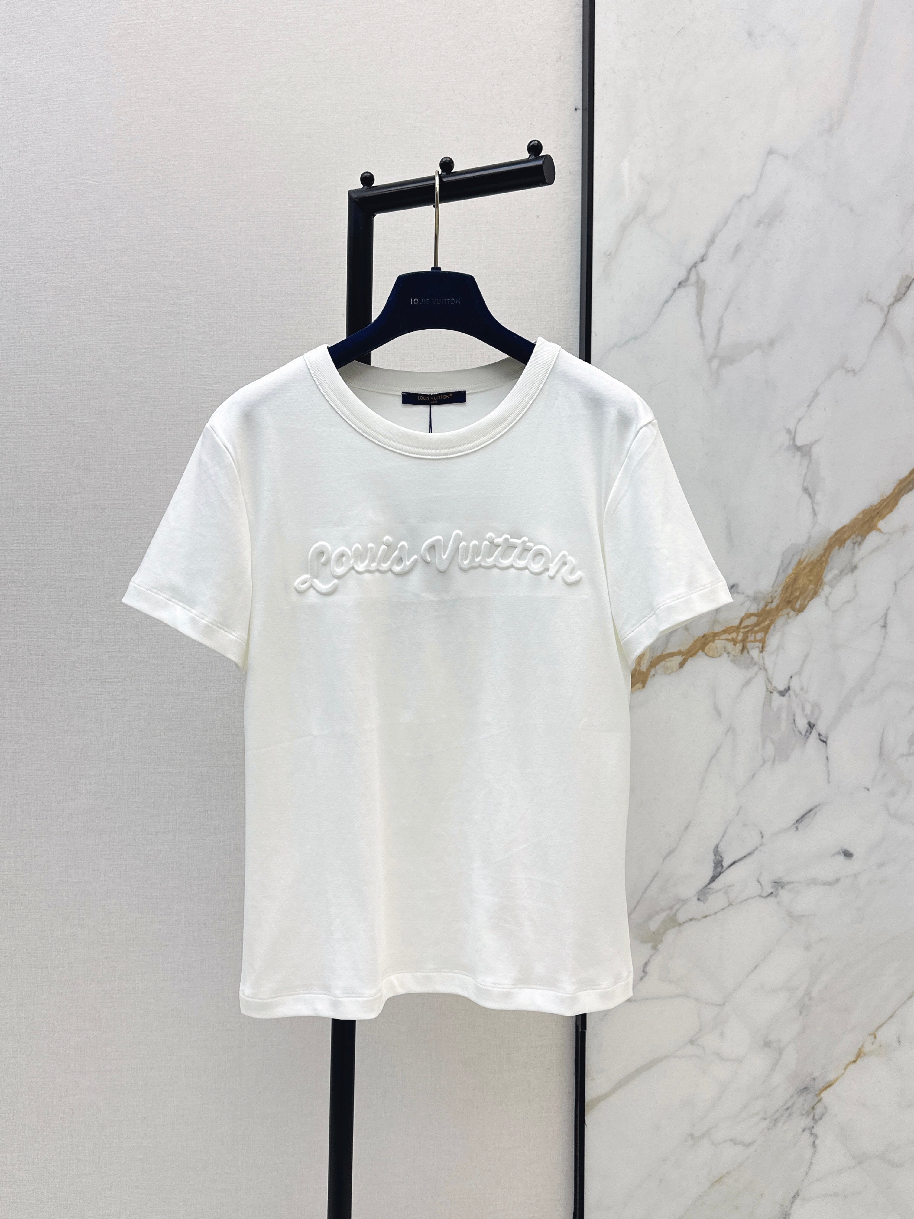 26SS New Style 3D Embossed Letter White T-Shirt