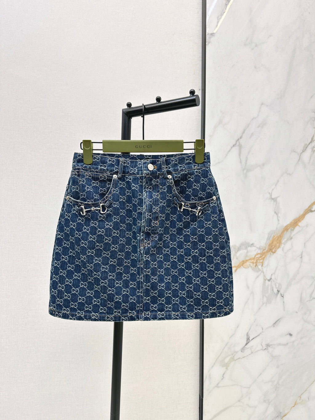 26SS New Jacquard Horseshoe Buckle Denim Midi Skirt
