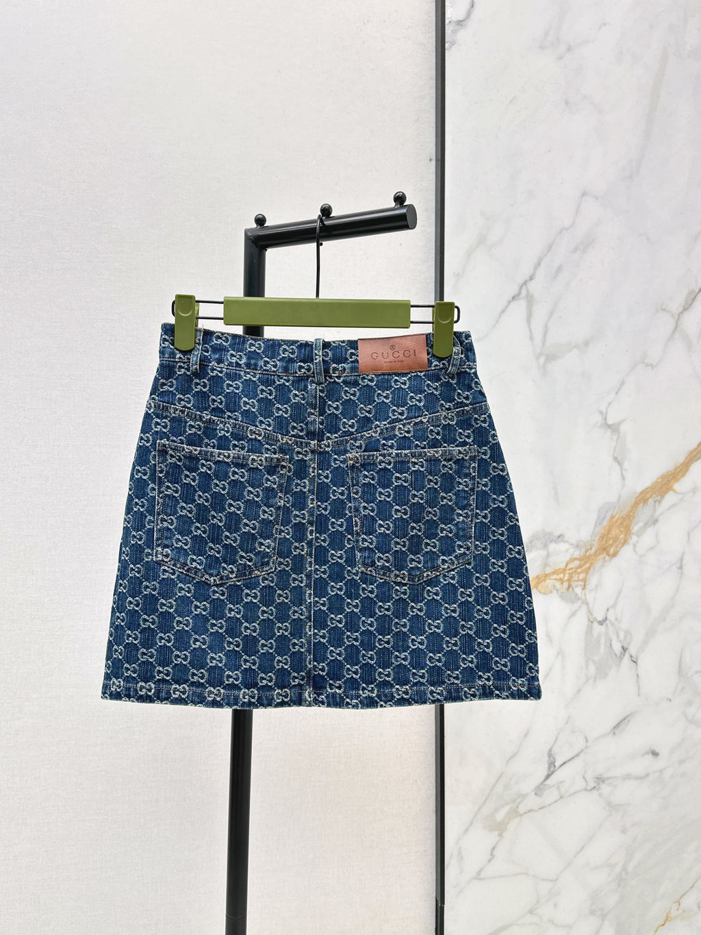 26SS New Jacquard Horseshoe Buckle Denim Midi Skirt